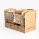 Minimalist Solid Wood Baby Crib with Changing Station and Storage Drawers 3D Model Left 45 Degree View