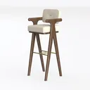 Modern Solid Wood Linen Upholstered Arm Bar Stool 3D Model Left 45 Degree View