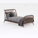 Bohemian Rattan Solid Wood Platform Bed with Open Weave Design 3D Model Right 45 Degree View