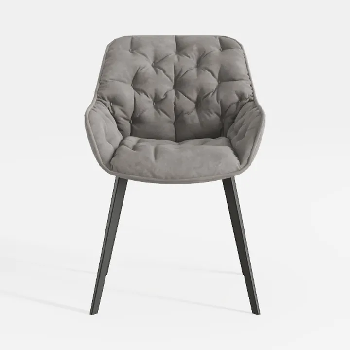 Modern Grey Velvet Tufted Armchair with Metal Legs 3D Model