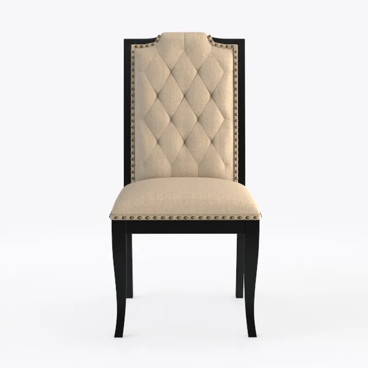 Traditional Tufted Linen Upholstered Dining Chair 3D Model