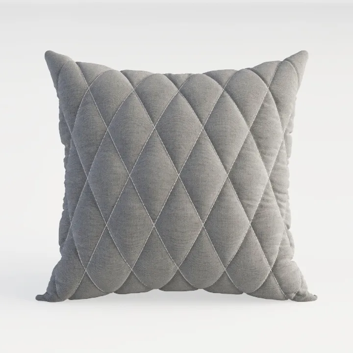 Minimalist Gray Fabric Quilted Square Throw Pillow 3D Model
