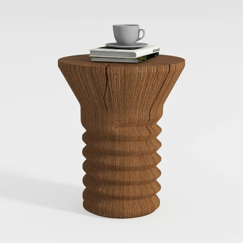 Round Pedestal Side End Table, Fluted Drink Table