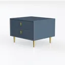 Modern Navy Blue Gold Accent Quilted Two Drawer Nightstand 3D Model Left 45 Degree View