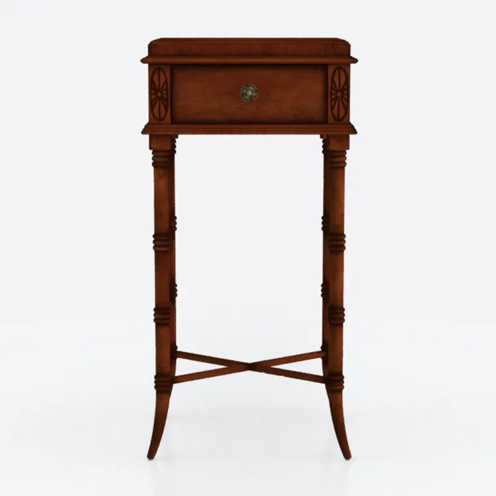Vintage Walnut Wood Nightstand with Drawer Carved Details 3D Model