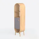 Minimalist Solid Oak Fabric Tall Storage Cabinet 3D Model Left 45 Degree View