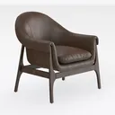 Vintage Brown Leather Solid Wood Armchair 3D Model Right 45 Degree View