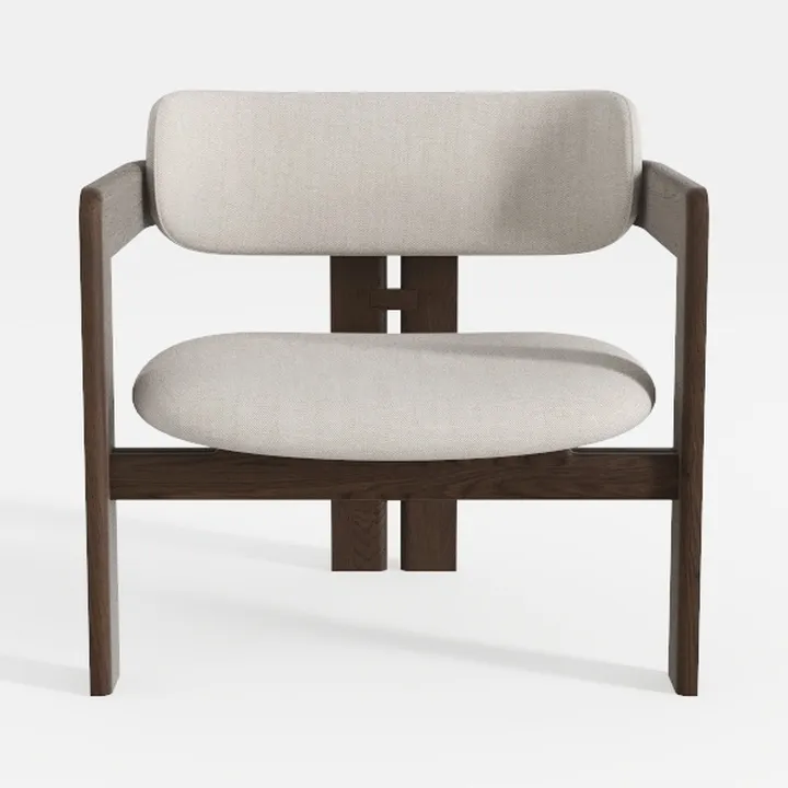 Minimalist Linen Solid Wood Armchair 3D Model