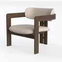Minimalist Linen Solid Wood Armchair 3D Model Left 45 Degree View