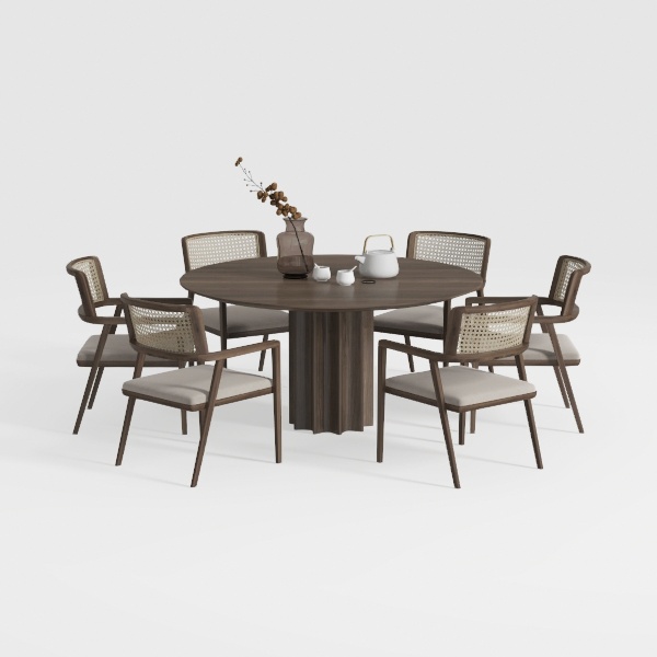 Flora Modern Walnut Round Oak Wood Top 59 in. Cros