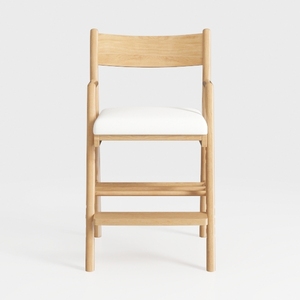 Minimalist Solid Oak Fabric Upholstered Armchair 3D Model