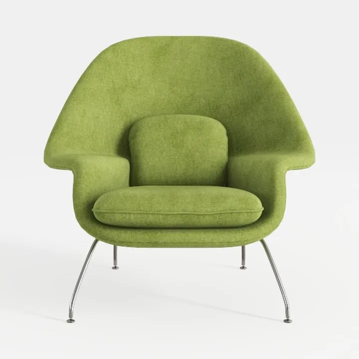 Modern Green Fabric Metal Legs Womb Style Armchair 3D Model