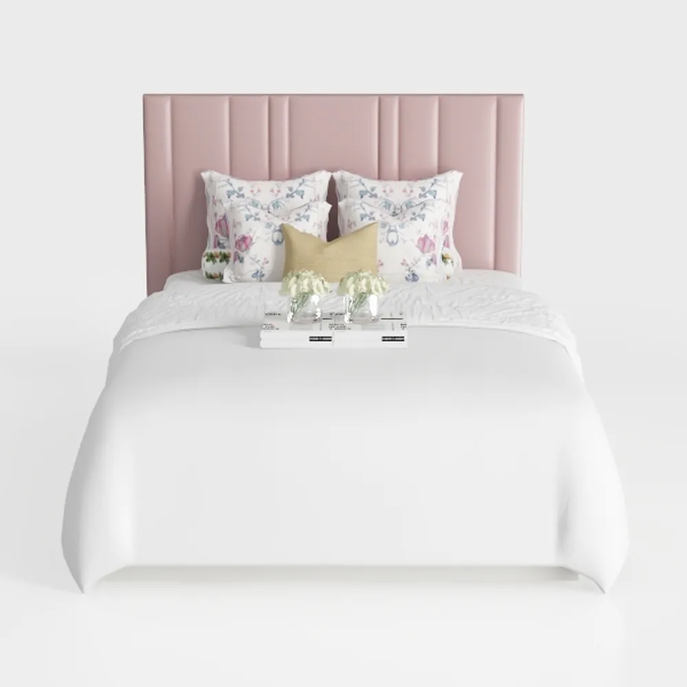 Pemberly Row Diamond Tufted Velvet Wood Queen Bed 