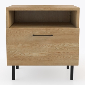 Minimalist Oak Wood Nightstand with Black Metal Legs 3D Model
