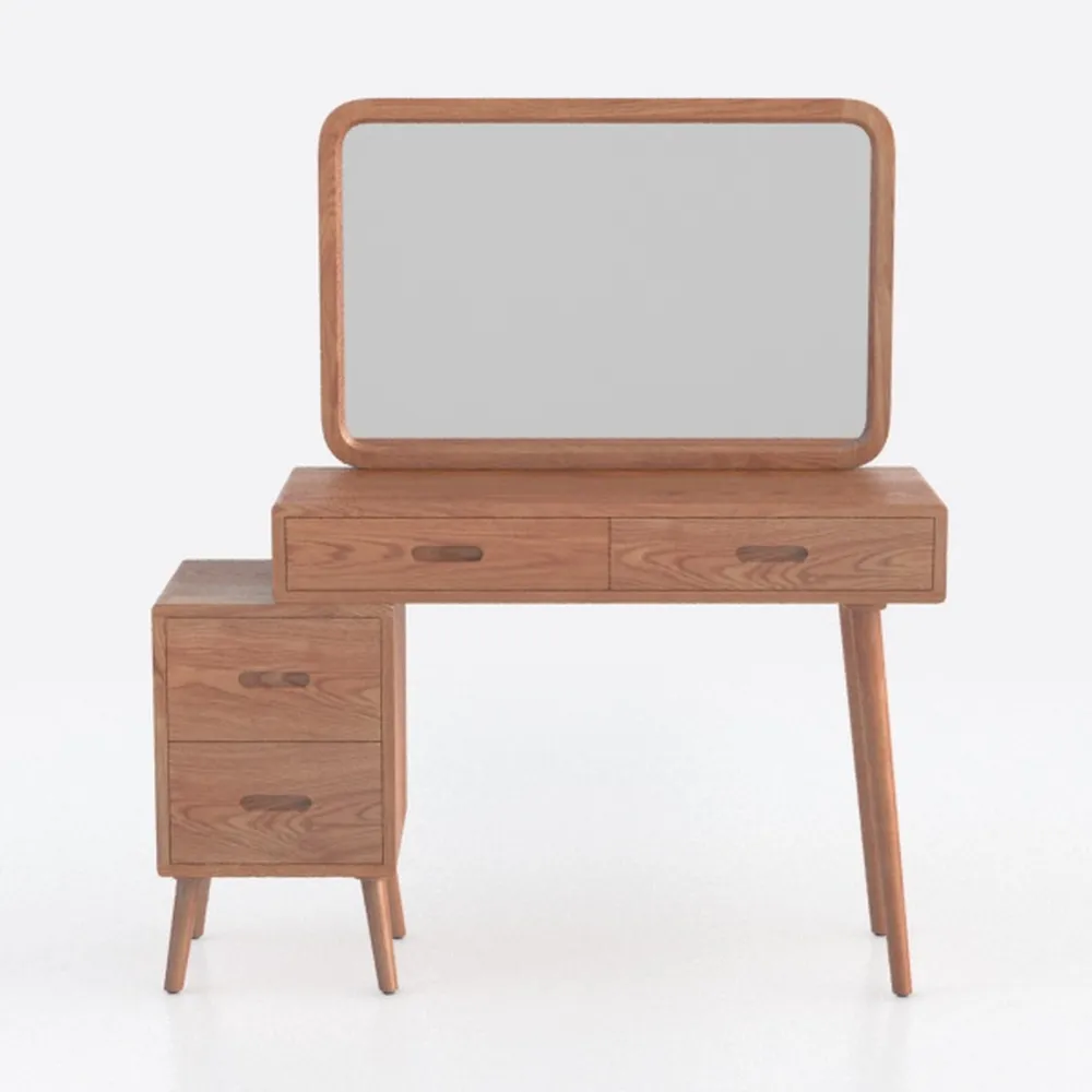 2-Piece Natural Oak 100% Solid Wood Makeup Vanity 