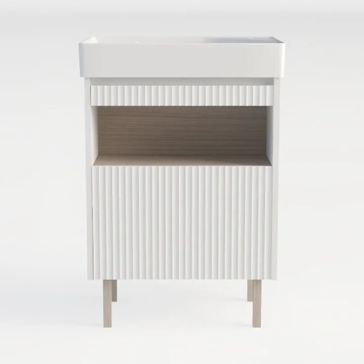 VINGLI Fluted Bathroom Floor Storage Cabinet with