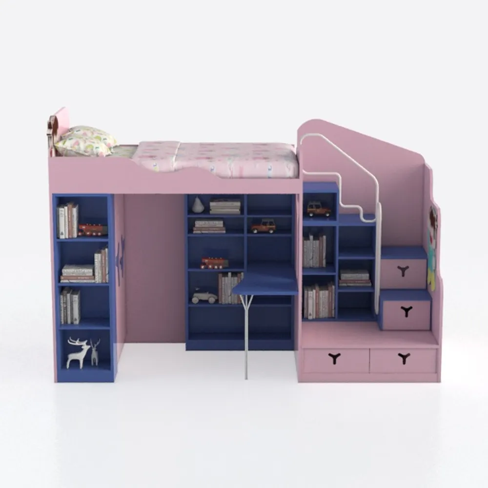 Full Size Loft Bed with Stairs and Wardrobe for Ki