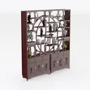 Traditional Solid Wood Chinese Display Cabinet With Open Shelves 3D Model Right 45 Degree View