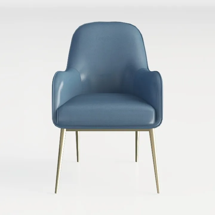 Modern Blue Leather Gold Metal Leg Armchair 3D Model