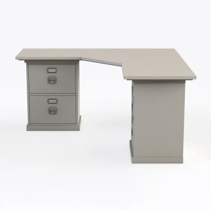 Minimalist Metal L Shaped Office Desk With Storage Drawers 3D Model