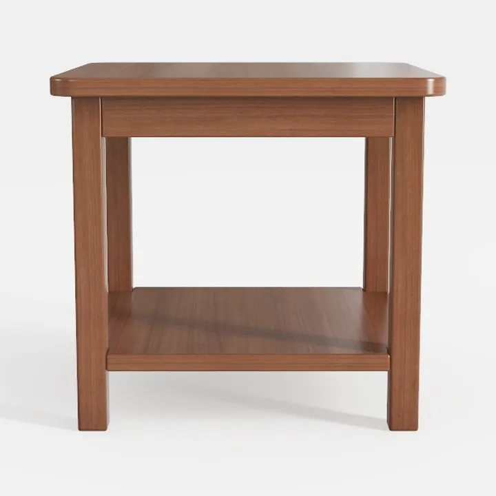 Minimalist Solid Wood Square End Table With Lower Shelf 3D Model
