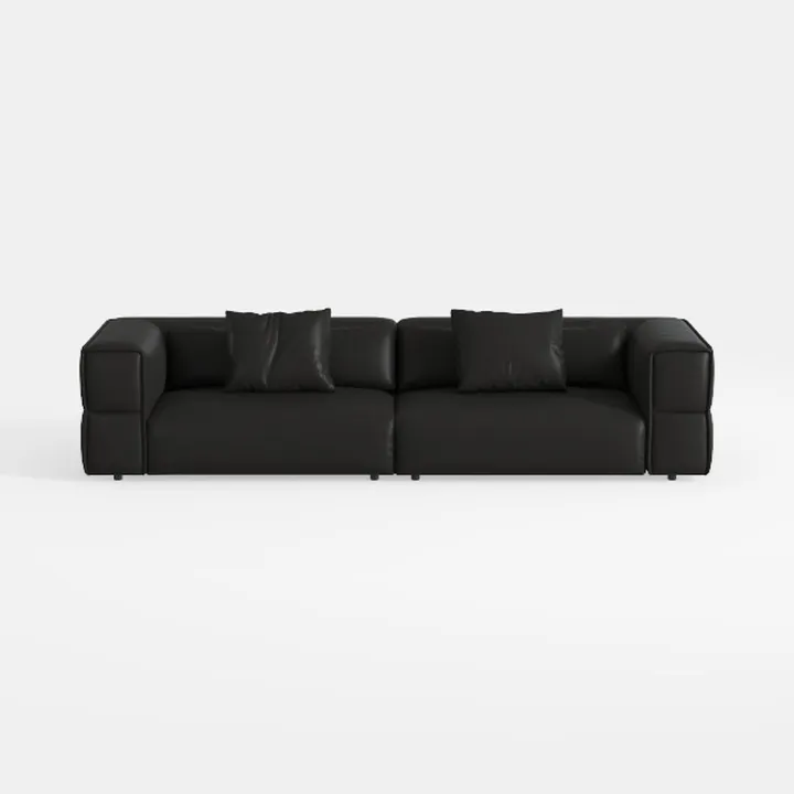 Minimalist Black Leather Large 4 Seater Sofa 3D Model