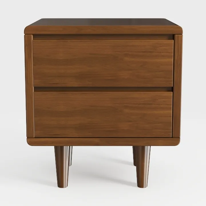 Mid-Century Solid Walnut Wood 2 Drawer Nightstand 3D Model