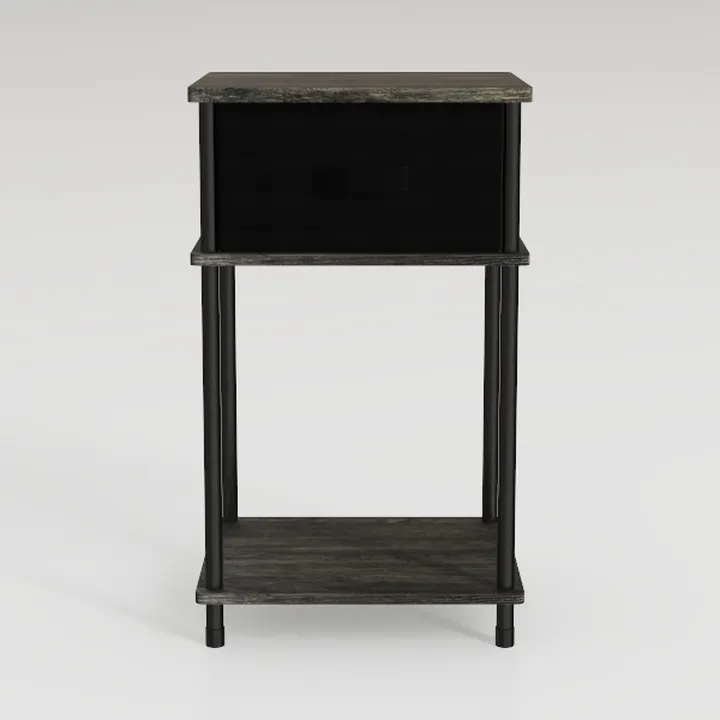 Minimalist Industrial Rustic Wood Metal Nightstand with Drawer and Shelf 3D Model