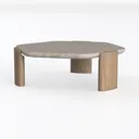 Minimalist Marble Top Solid Wood Legs Irregular Coffee Table 3D Model Left 45 Degree View