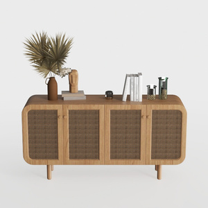 Minimalist Japandi Rattan Solid Wood Sideboard 3D Model