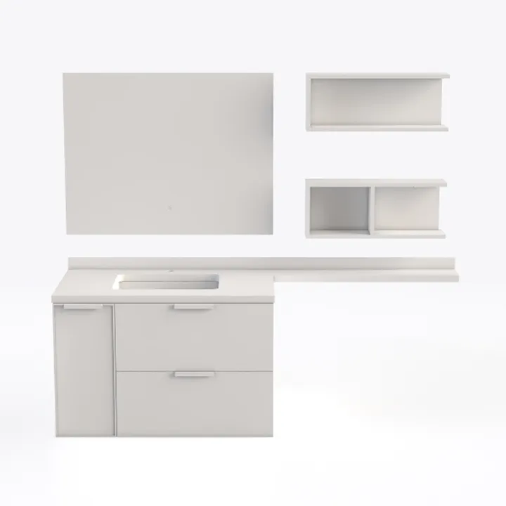 Minimalist Solid Wood Bathroom Vanity Set With Mirror Shelves 3D Model