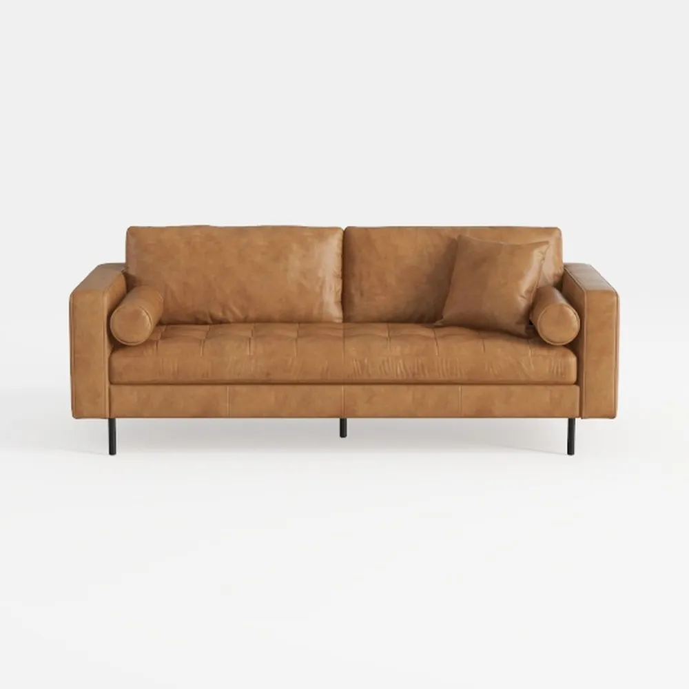 IDEALHOUSE 85" Leather Couch, 3-Seats Sofa, Mid-Ce