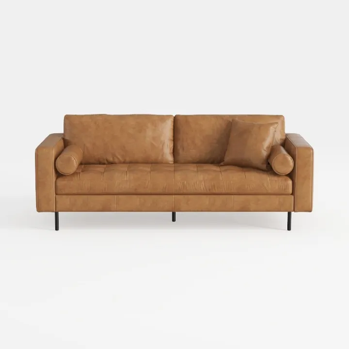 IDEALHOUSE 85" Leather Couch, 3-Seats Sofa, Mid-Ce
