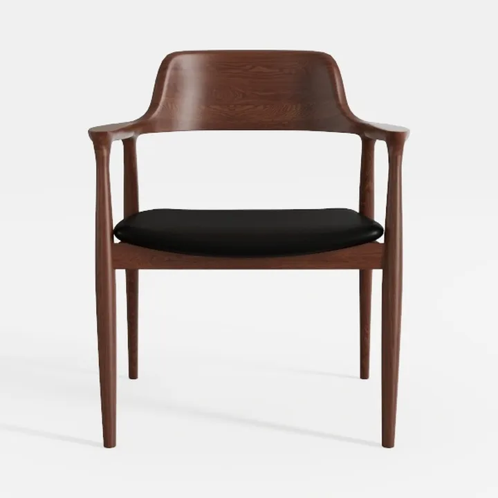 Minimalist Walnut Wood Leather Upholstered Armchair 3D Model