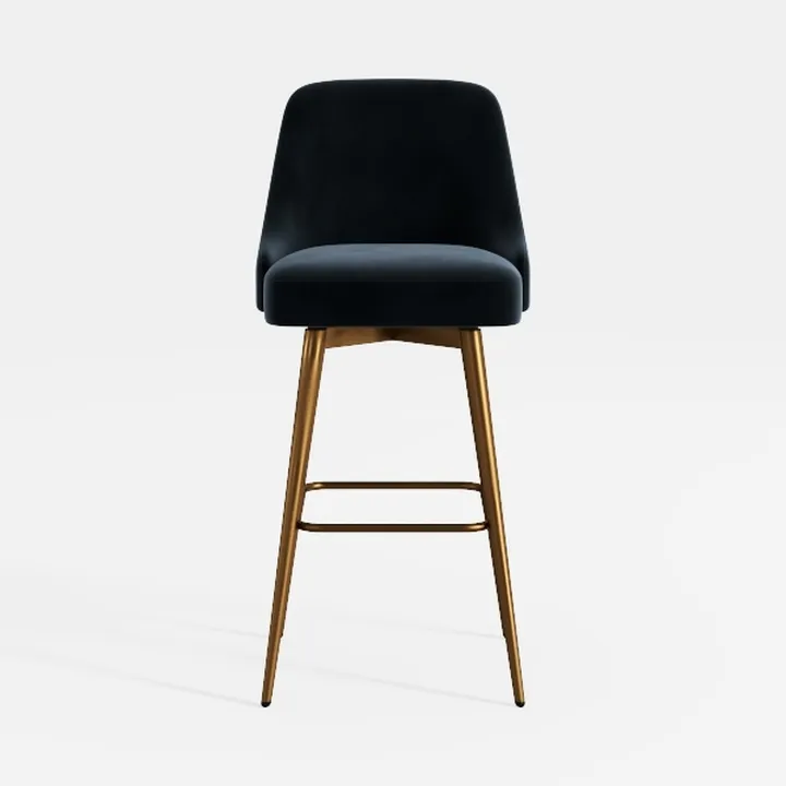 Modern Black Velvet Brass Bar Stool 3D Model