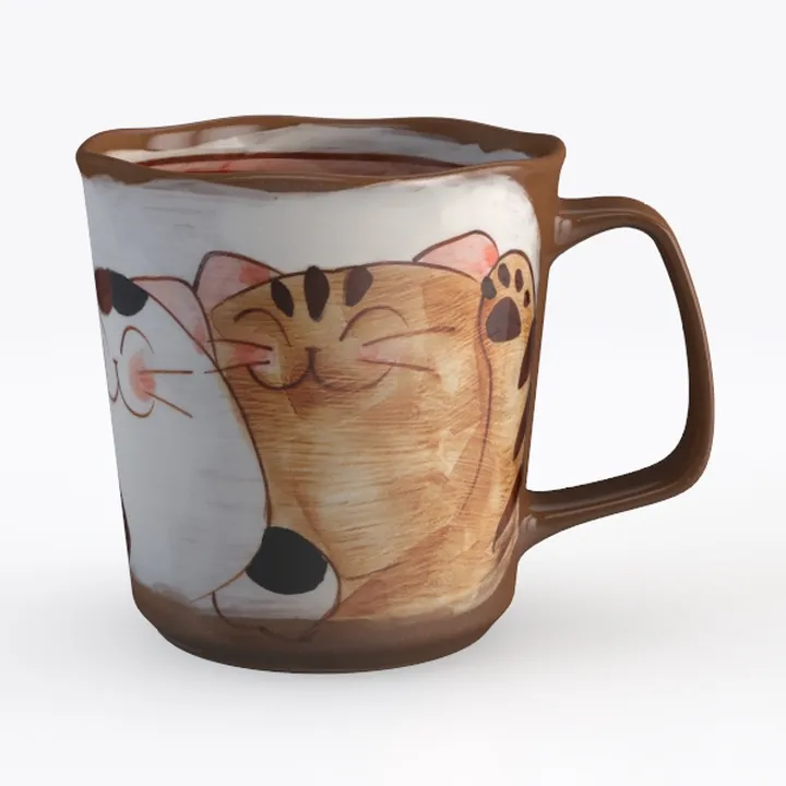 Cute Hand Painted Ceramic Cat Pattern Coffee Mug 3D Model