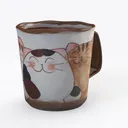 Cute Hand Painted Ceramic Cat Pattern Coffee Mug 3D Model Right 45 Degree View