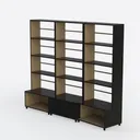 Minimalist Black Solid Wood Open Bookshelf Storage Cabinet 3D Model Left 45 Degree View