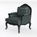 Vintage French Dark Green Leather Carved Wood Armchair 3D Model Left 45 Degree View