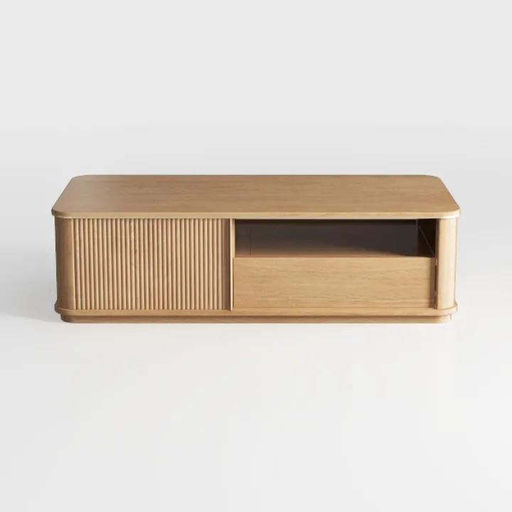 Minimalist Solid Oak Fluted Storage Coffee Table 3D Model