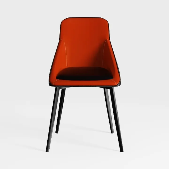 Modern Orange Fabric Upholstered Black Metal Legs Dining Chair 3D Model