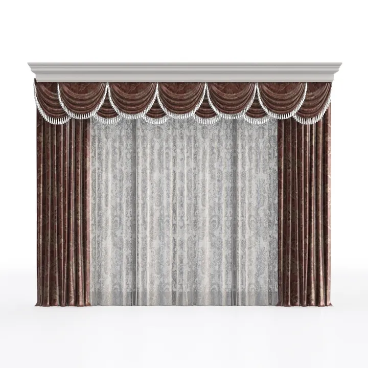 Vintage Jacquard Fabric Double Layer Curtain 3D Model