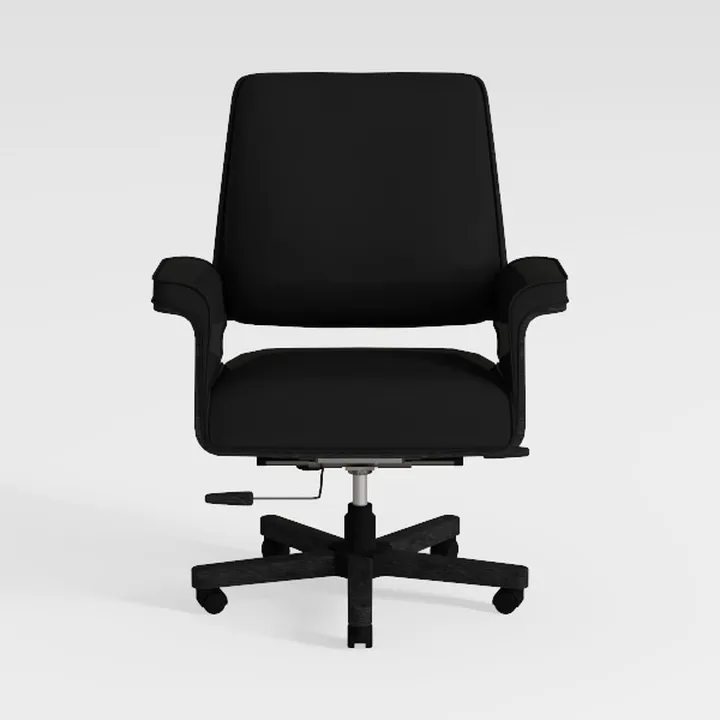 Minimalist Black Leather Office Chair With Wooden Base 3D Model