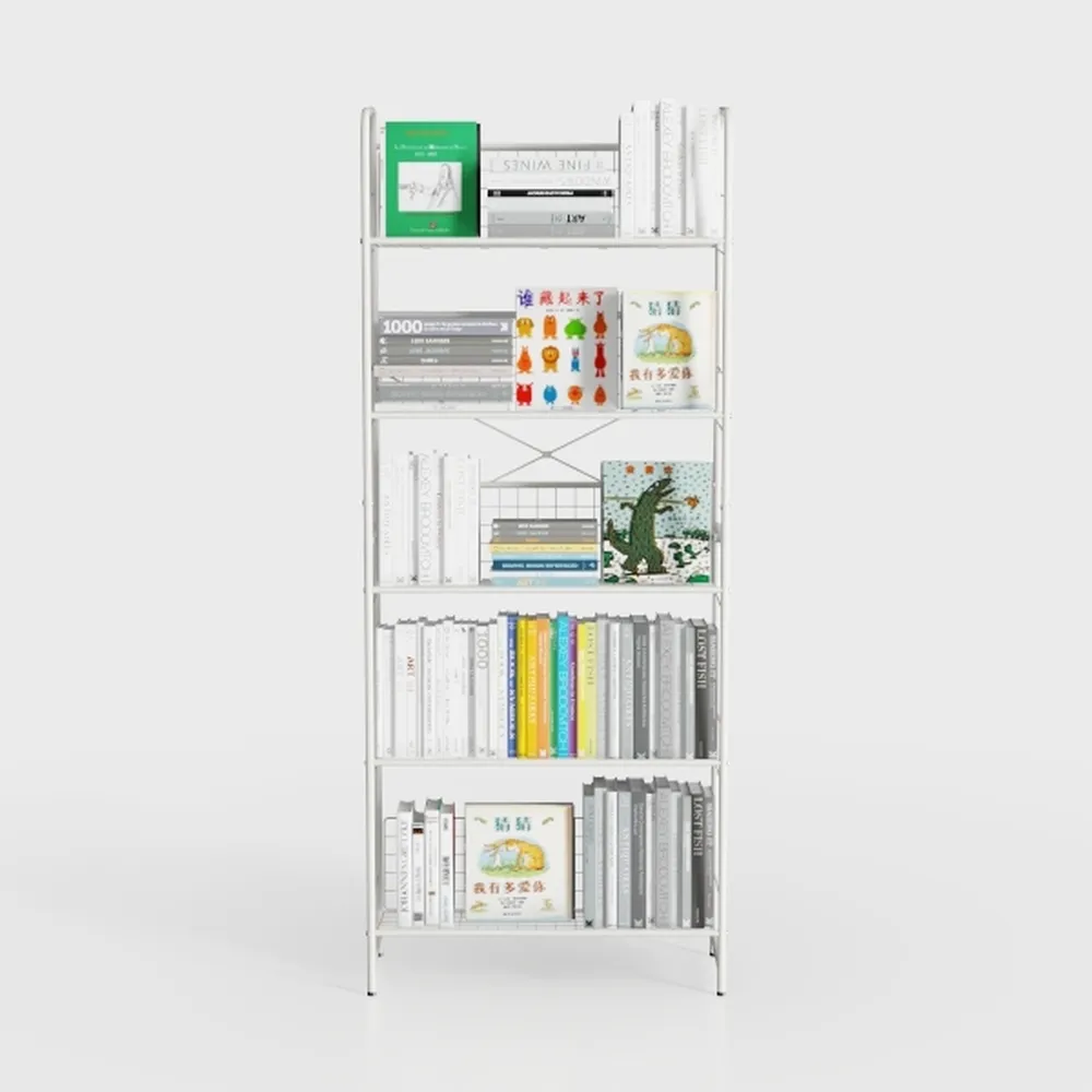 5-Tier Bookshelf, White Bookshelf with Storage