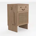 Cute Cartoon Solid Wood Rattan Nightstand 3D Model Right 45 Degree View