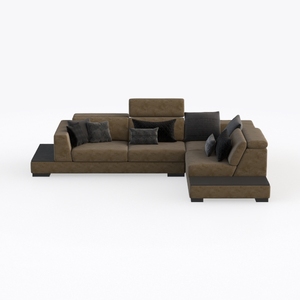 Modern Brown Fabric L-shaped Sectional Sofa with Throw Pillows 3D Model