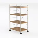 Modern Minimalist Solid Wood Metal Rolling Storage Shelf 3D Model Left 45 Degree View