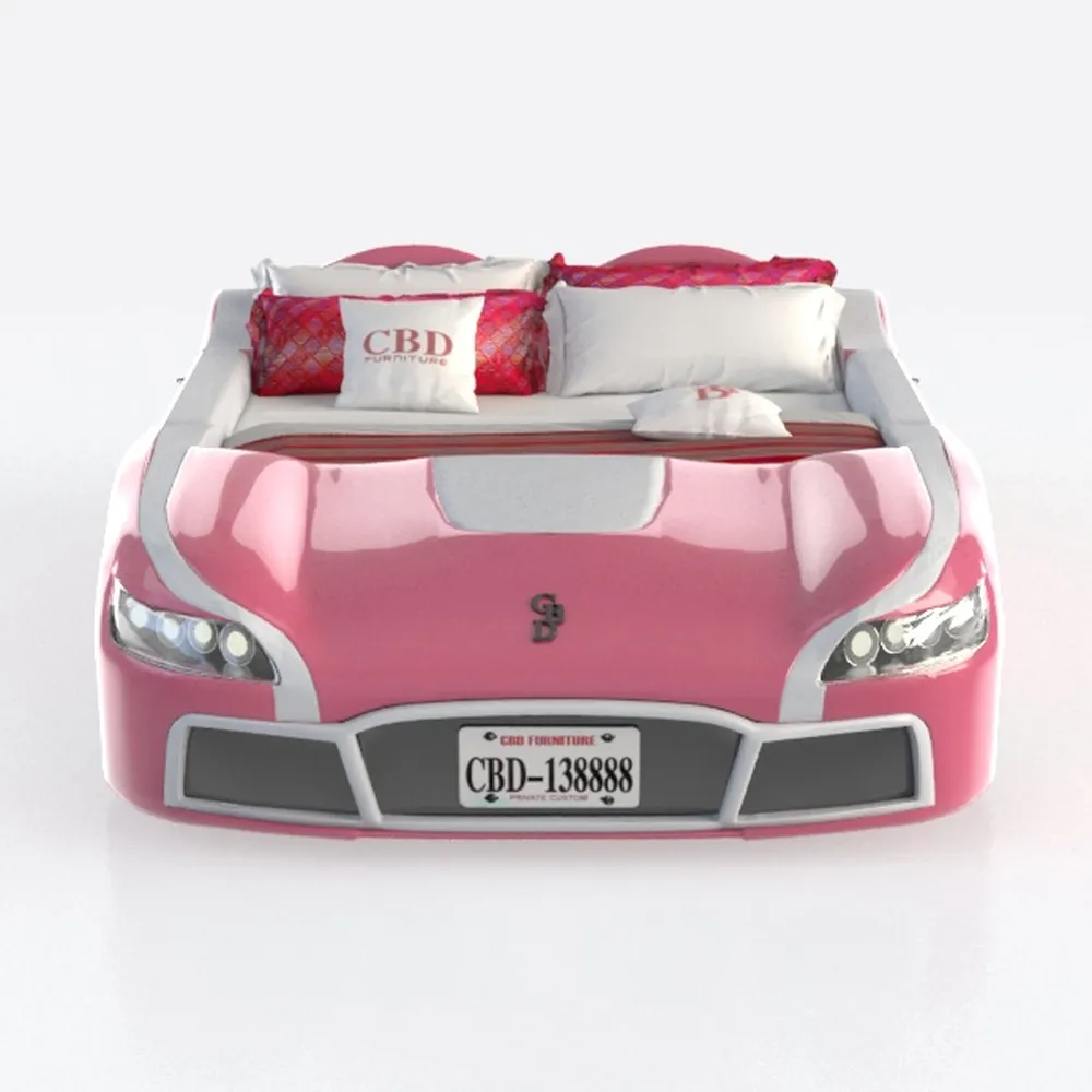 Wood Twin Size Race Car-Shaped Platform Bed with L