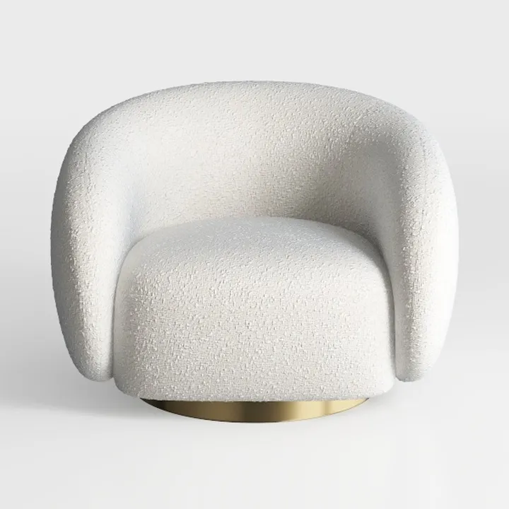 Modern Boucle Fabric Swivel Armchair with Brass Base 3D Model