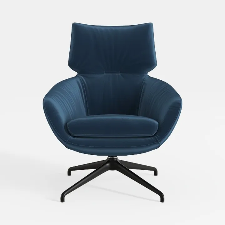 Modern Navy Velvet Upholstered Swivel Armchair 3D Model